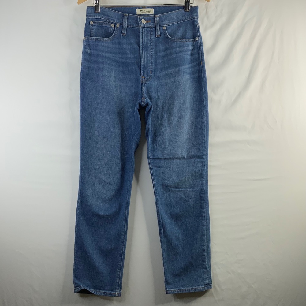 Madewell High-Rise Straight-Leg Jeans Medium Wash Distressed Denim Women 27